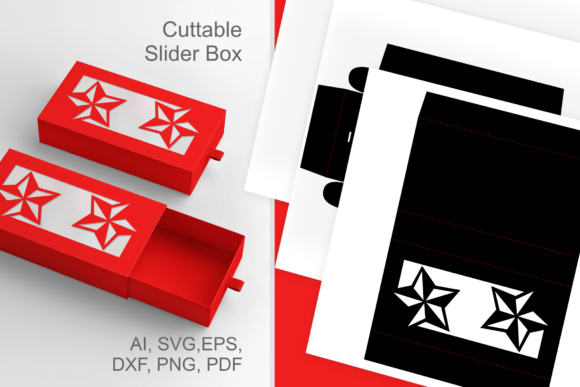 2 Stars in Wide Window - Drawer Gift Box: 3D SVG for Independence Day