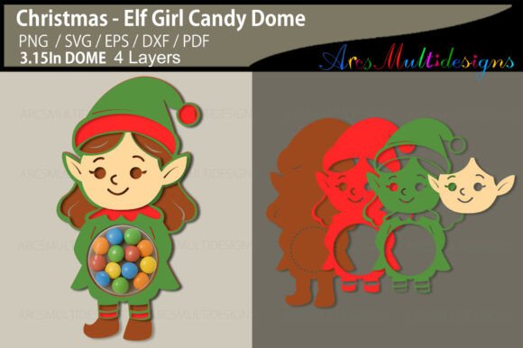 Christmas Elf Girl Candy Dome: A 3D SVG Delight