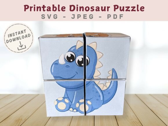 Cute Dinosaur Paper Cube Puzzle: A 3D SVG for Kids