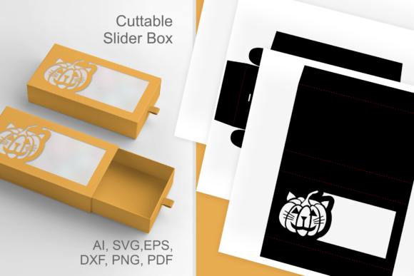 Halloween 3D SVG: Cat Pumpkin Cutout Drawer Box