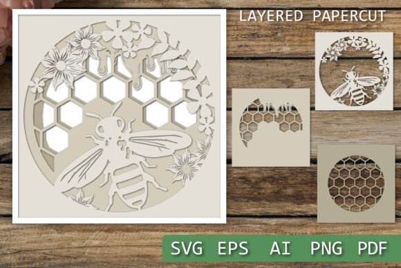 Honeycomb Bee Honey 3D SVG for Shadow Boxes