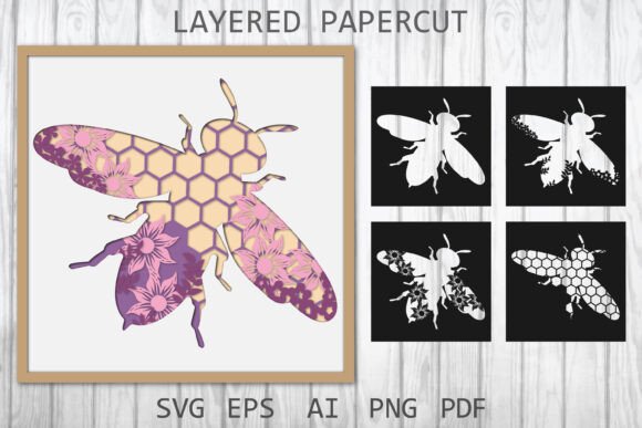 Layered Paper Cut Bee Svg: A 3D SVG for Creative Projects