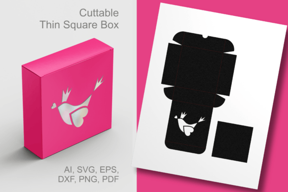 Love Bird Thin Square Favor Box: 3D SVG Shapes