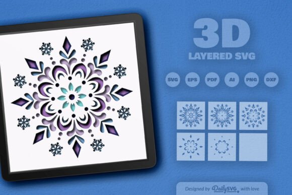 Winter 3D SVG: Snowflake Mandala for Elegant Designs