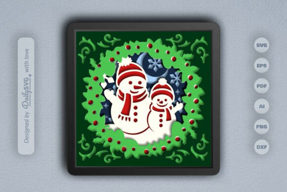 Winter 3D SVG: Snowman Mom and Kid Christmas Wreath